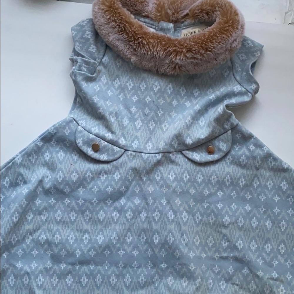 Hope & Henry Blue Dress with Fur Collar